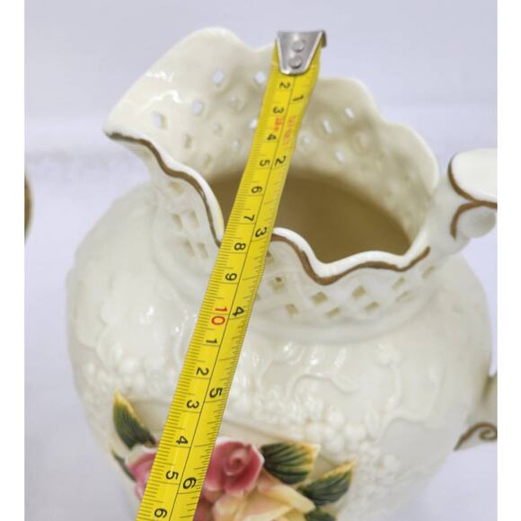 Jade Porcelain Rose Floral Pitcher Set Victorian Elegance Shabby Chic Decorative - Picture 6 of 13